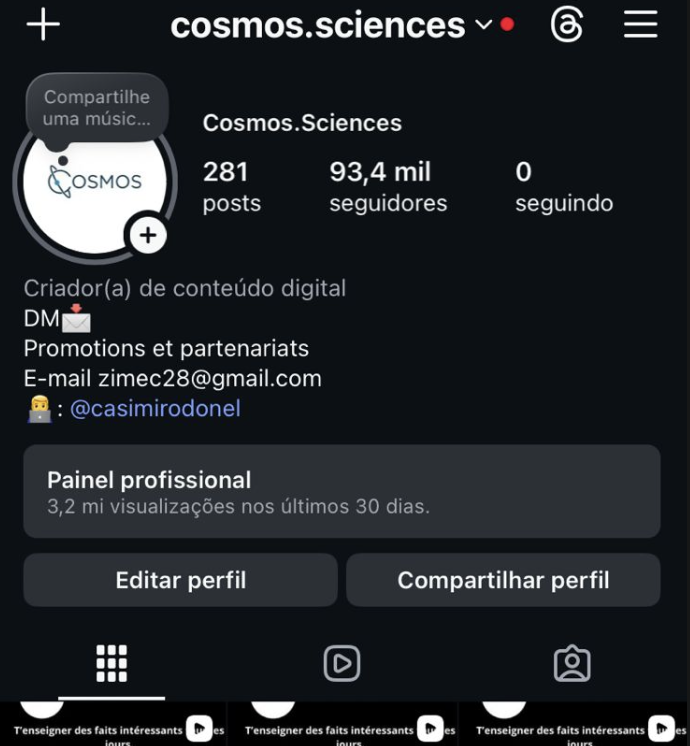 Capture du compte cosmos.sciences